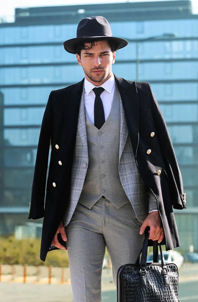 Açık Gri Ekose Ceketli Slim Fit Takım Elbise - Wessi - Resim 6