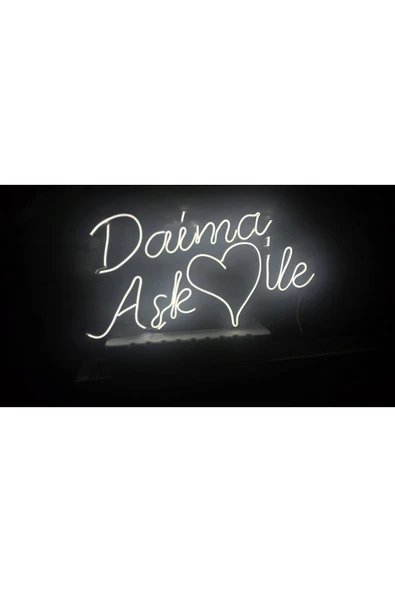 Magnetfoto Daima Aşk İle yazılı neon tabela 60x30 beyaz ürün görseli 1