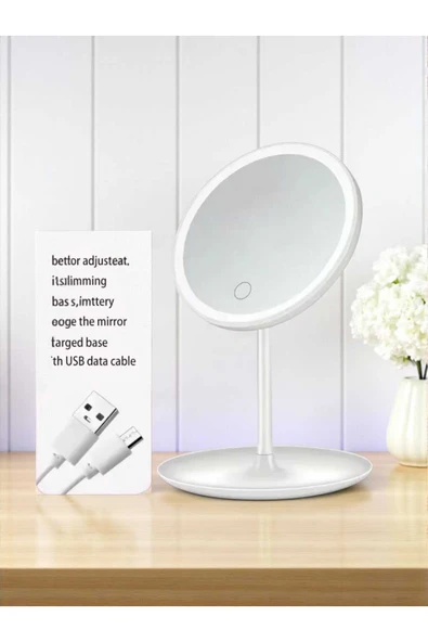 KAVEH Led Işıklı Dokunmatik Makyaj Aynası Pembe 3 Kademeli Işık Ayarı , 360° Döner Başlık - Resim 5