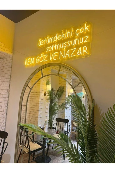 Magnetfoto Üstümdekini Çok Sormuşsunuz Kem Göz ve Nazar Yazılı Sarı Neon LED Işıklı Duvar Dekoru ürün görseli 1