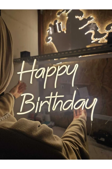 En Güzel Günde Happy Birthday Neon Led Işıklı Yazı 50 cm - Resim 4