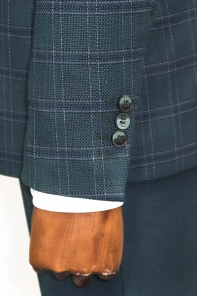 Ekose Ceketli Slim Fit Yeşil Erkek Takım Elbise - Wessi - Resim 10