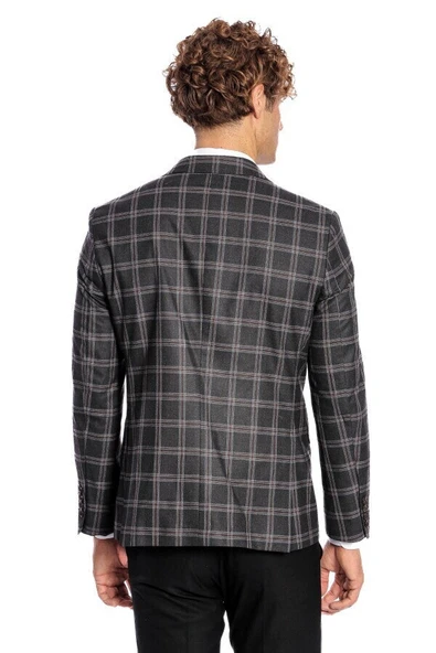 Slim Fit Sivri Yaka Siyah Erkek Ceket - Wessi - Resim 9