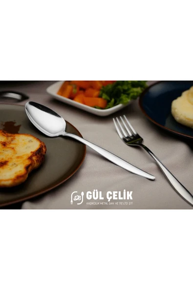 Gül Çelik Çatal Kaşık Seti 30 Parça 6 Kişilik Sivri Model 18/0 Kalite - Resim 3