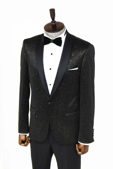 Şal Yaka Slim Fit Siyah Erkek Smokin Ceket - Wessi - Resim 6