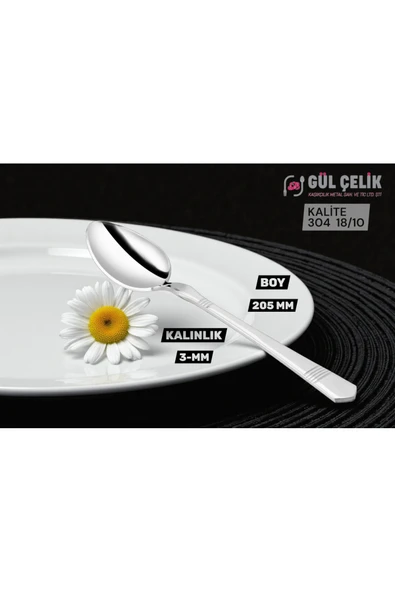 Gül Çelik 12 Kişilik Yemek Kaşığı Alvina Model 304 Kalite 18/10 Paslanmaz Çelik - Resim 2