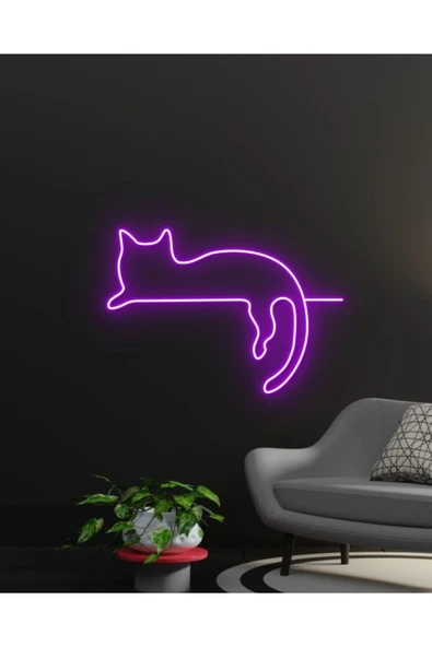 Magnetfoto Kedi Figürlü LED Neon 30x20 | Pleksi Tabanlı Dekoratif Neon Tabela ürün görseli 1