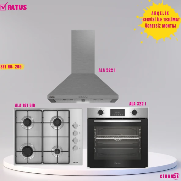 Altus Ankastre Set Inox Set no 205 ( ALA 322 I - ALA 522 I - ALA 181 GID ) ürün görseli 1