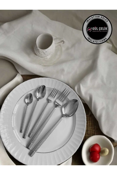 Gül Çelik Çatal Kaşık Seti 60 Parça 12 Kişilik Taş Model 18,0 Kalite - Resim 2
