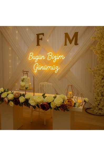 Magnetfoto Bugün Bizim Günümüz yazılı Neon tabela 50x50 amber ürün görseli 1