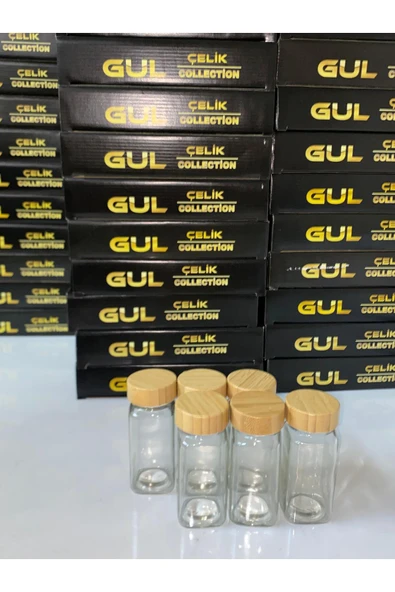 Gül Çelik 6'lı Baharat Kavanozu Bambu Kapaklı Serpme Başlıklı Çeyizlik Baharatlık Etiketli - Resim 3