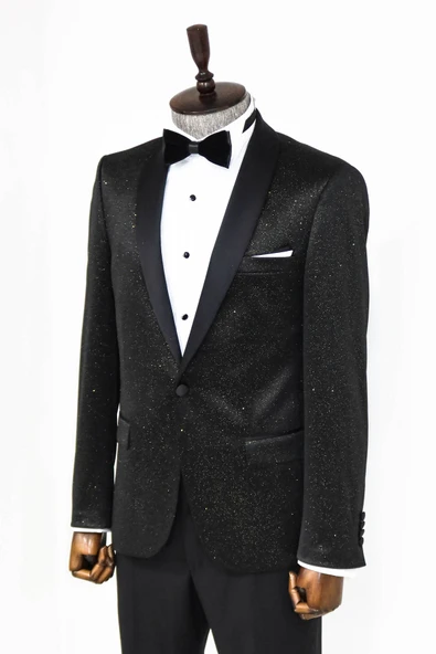 Şal Yaka Slim Fit Siyah Erkek Smokin Ceket - Wessi - Resim 4