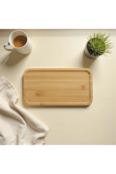Gül Çelik Bambu Ahşap Kare Servis Sunum Tabağı Kahvaltılık Sunumluk ürün görseli 1