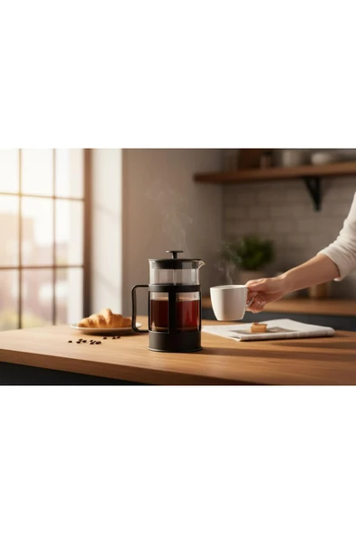 Gül Çelik French Bitki Çayı , Kahve Presi Plastik 600 ml - Resim 3