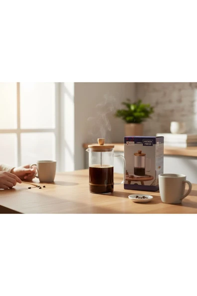 Gül Çelik Bambu Kapaklı French Bitki Çayı , Kahve Pressi Plastik 1000 ml ürün görseli 1