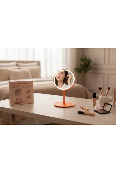 KAVEH Led Işıklı Dokunmatik Makyaj Aynası Pembe 3 Kademeli Işık Ayarı , 360° Döner Başlık - Resim 2