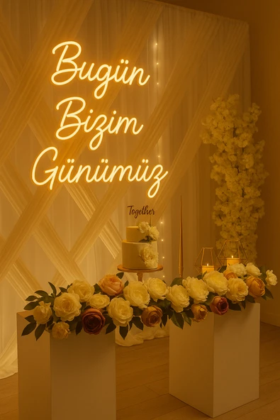 Magnetfoto Bugün Bizim Günümüz yazılı Neon tabela 50x50 amber - Resim 3