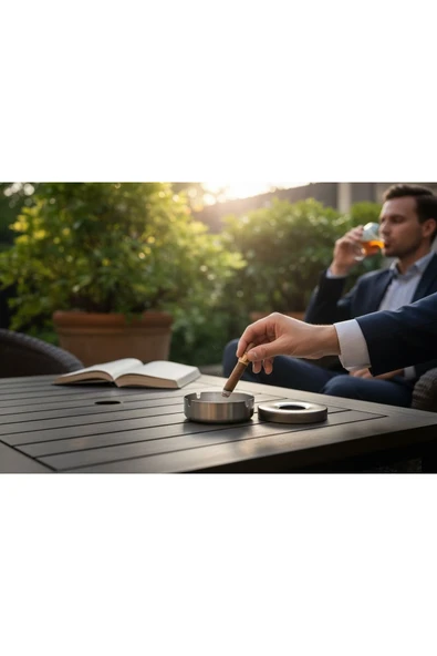 Gül Çelik Yuvarlak Kapaklı Küllük Paslanmaz Çelik - Resim 2