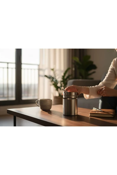 Gül Çelik Kapaklı Kokusuz Küllük 11 - CM Paslanmaz Çelik - Resim 2