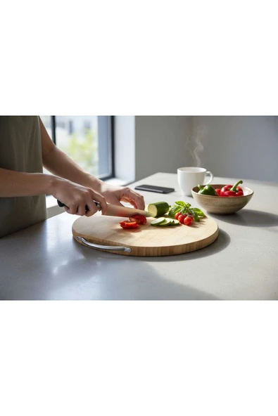 Gül Çelik Bambu Kesim Sunum Tahtası Yuvarlak 30x30 Cm - Resim 2
