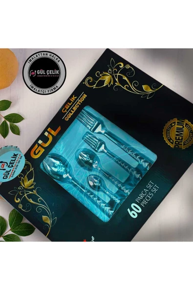 Gül Çelik 60 Parça 12 Kişilik Çatal Kaşık Seti Kalpli Model KUTULU 18,0 Kalite ürün görseli 1