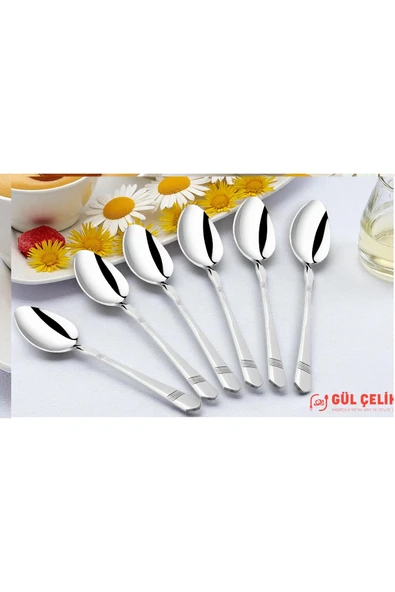 Gül Çelik 12 Kişilik Tatlı Kaşığı Alvina Model 304 Kalite 18/10 Paslanmaz Çelik ürün görseli 1