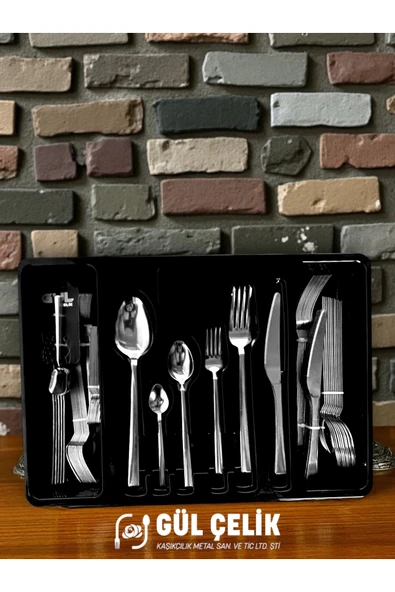 Gül Çelik 72 Parça 12 Kişilik Çatal Kaşık Seti Sade Model Kutulu 18/0 Kalite - Resim 2