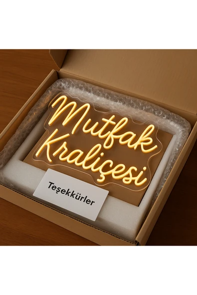 Magnetfoto Mutfak Kraliçesi yazılı neon ışık dekoru 50x40 amber rengi - Resim 2