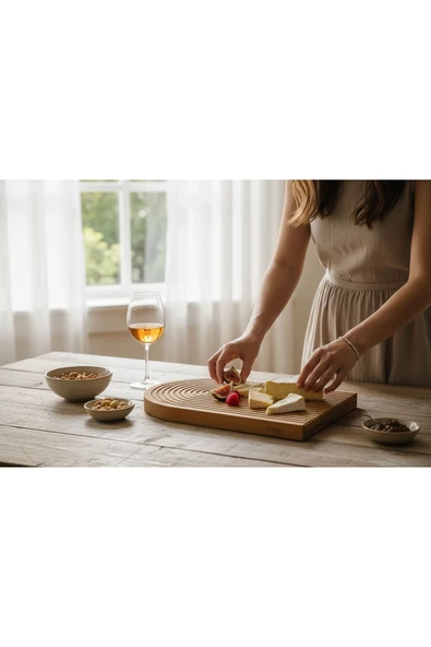 Gül Çelik Bambu Oymalı Dekoratif Tepsi Sunum Tepsisi Sunumluk - Resim 3