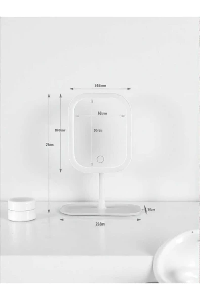 Gül Çelik Led Işıklı Usb Şarjlı Dikdörtgen Masa Üstü Makyaj Aynası Makyaj Aynası Dokunmatik Ekran - Resim 5