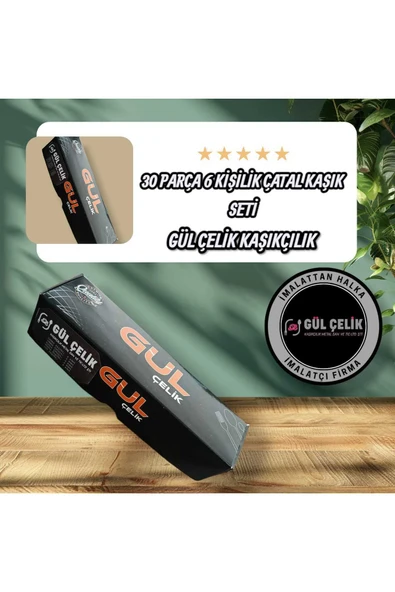 Gül Çelik Çatal Kaşık Seti 30 Parça 6 Kişilik Kalpli Model 18/0 Kalite - Resim 8
