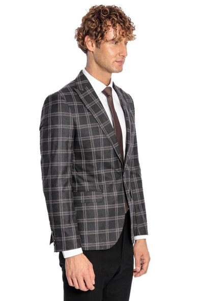 Slim Fit Sivri Yaka Siyah Erkek Ceket - Wessi - Resim 8