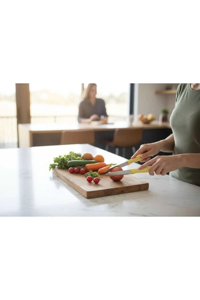 Gül Çelik 12 Li Lüx Paslanmaz Çelik Sebze Ve Meyve Bıçağı Sarı Renk - Resim 4