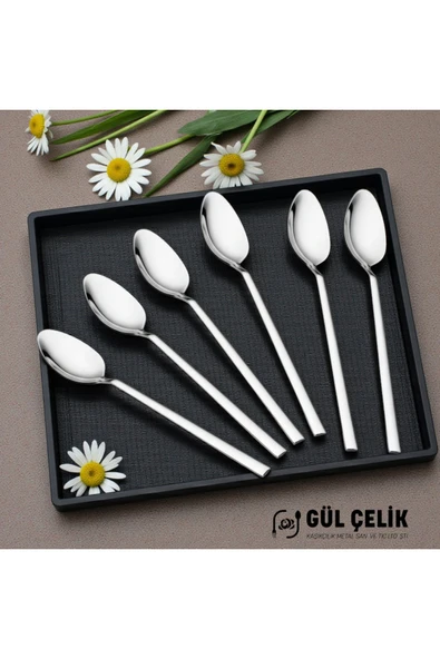 Gül Çelik 12 Parça Yemek Kaşığı Sade Çubuk Model 18/0 Kalite ürün görseli 1