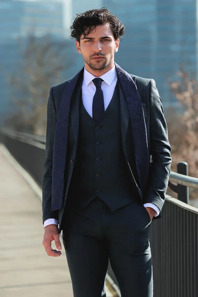 Ekose Ceketli Slim Fit Yeşil Erkek Takım Elbise - Wessi - Resim 3