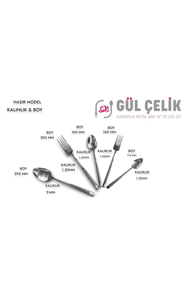 Gül Çelik 60 Parça 12 Kişilik Çatal Kaşık Seti Hasır Model 18/0 Kalite - Resim 2