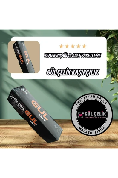 Gül Çelik Yemek Bıçağı 12 Parça 12 Kişilik 18/0 Kalite 3 MM Kalınlık - Resim 8