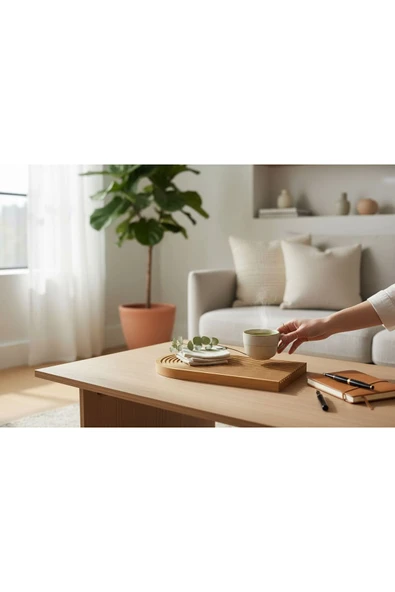 Gül Çelik Bambu Oymalı Dekoratif Tepsi Sunum Tepsisi Sunumluk - Resim 4