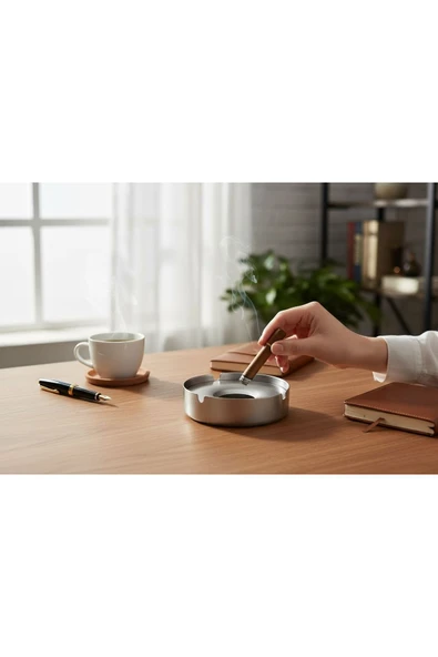 Gül Çelik Yuvarlak Kapaklı Küllük Paslanmaz Çelik ürün görseli 1