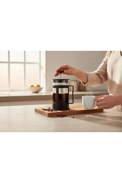 KAVEH French Bitki Çayı , Kahve Pressi Plastik 350 ml Frenç Pres Çay Demleme Bardağı - Resim 3