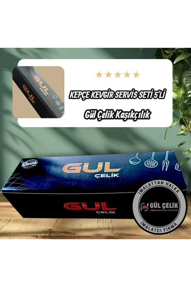 Gül Çelik Kepçe Kevgir Servis Seti 5 Parça 18/0 Kalite - Resim 8