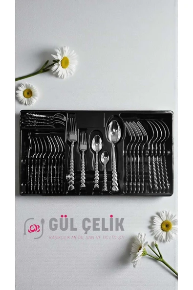 Gül Çelik 30 Parça 6 Kişilik Çatal Kaşık Takımı Kalpli Model ( KUTULU ) - Resim 2