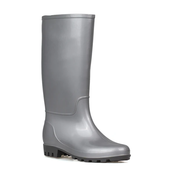Kadın Gümüş Uzun Yağmur Çizmesi, Su Geçirmez PVC, Kaymaz Taban, Günlük Outdoor Kullanım - Resim 7