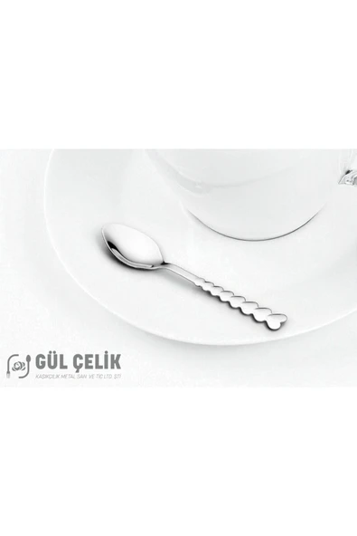 Gül Çelik Çatal Kaşık Seti 30 Parça 6 Kişilik Kalpli Model 18/0 Kalite - Resim 7