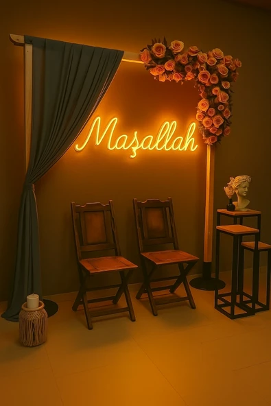 Magnetfoto Maşallah yazılı neon led tabela amber rengi 50 cm ürün görseli 1