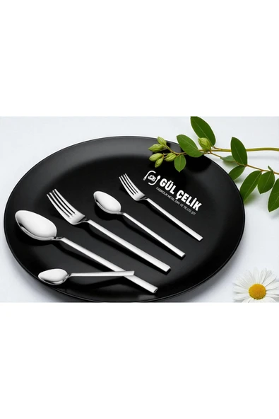 Gül Çelik Çatal Kaşık Seti 30 Parça 6 Kişilik Sade Model 18/0 Kalite ürün görseli 1