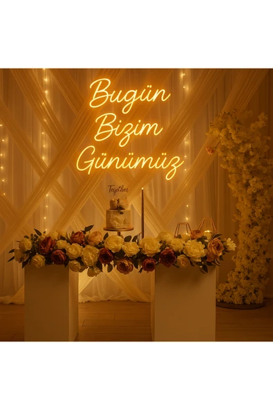 Magnetfoto Bugün Bizim Günümüz yazılı Neon tabela 50x50 amber - Resim 4
