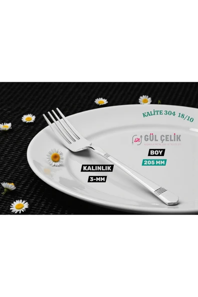 Gül Çelik 12 Kişilik Yemek Çatalı Alvina Model 304 Kalite 18/10 Paslanmaz Çelik - Resim 2