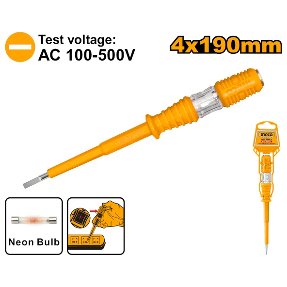 Ingco HSDT1908 4x190mm Düz Uçlu Kontrol Kalemi ürün görseli 1