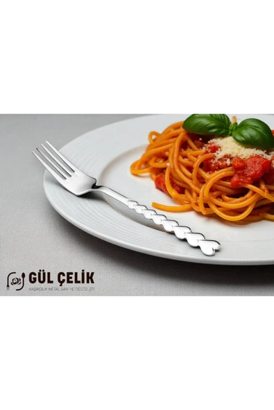 Gül Çelik Çatal Kaşık Seti 30 Parça 6 Kişilik Kalpli Model 18/0 Kalite - Resim 4